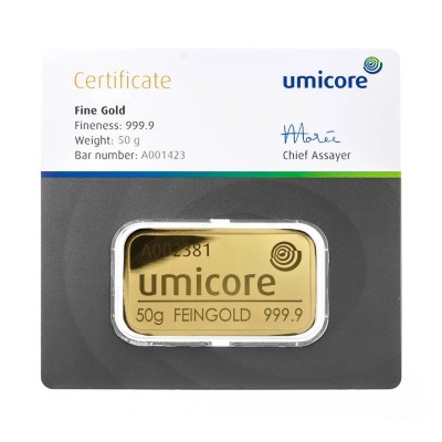 Umicore - 50g - sztabka złota inwestycyjnego