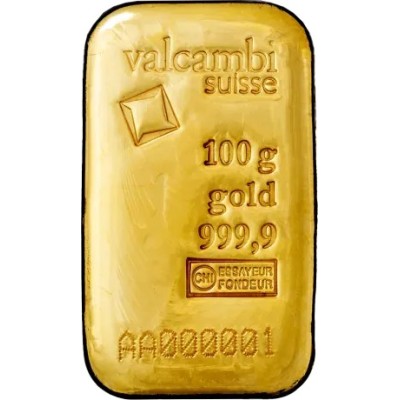 Valcambi 100 g - Złota sztabka   (odlewana/tłoczona)