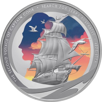 Kapitan Cook - Druga podróż - 1 uncja - srebrna moneta kolekcjonerska typu proof