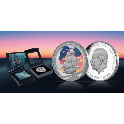 Kapitan Cook - Druga podróż - 1 uncja - srebrna moneta kolekcjonerska typu proof