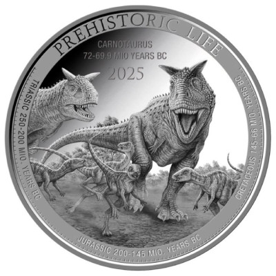 Carnotaurus (Życie Prehistoryczne) 2025 - 1 uncja - Srebrna moneta inwestycyjna
