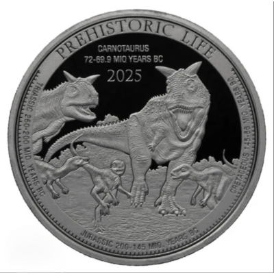 Carnotaurus (Życie Prehistoryczne) 2025 - 1 uncja - Srebrna moneta inwestycyjna