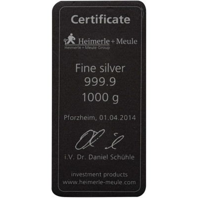 Heimerle + Meule - 1 KG - srebrna sztabka inwestycyjna