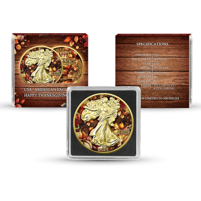 Amerykański Orzeł, Szczęśliwego Dnia Dziękczynienia - 1 uncja - Srebrna moneta kolekcjonerska