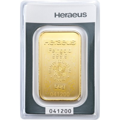 Heraeus 50 g - Sztabka złota